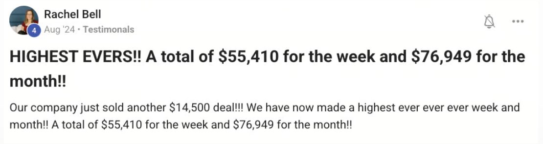 Rachel Bell highest ever week $55,410 month $76,949